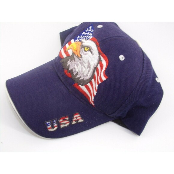 USA Eagle American Flag Hat Adjustable Baseball Cap Adult Men Navy Blue - Picture 2 of 6